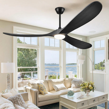 BOOSANT 72" Ceiling Fans with Lights and Remote Control, Outdoor Ceiling Fan with Lights High CFM Quiet 3 Blade Wood Walnut Ceiling Fan, Modern Propeller Ceiling Fan for Outdoor/Indoor,Matte Black BOOSANT