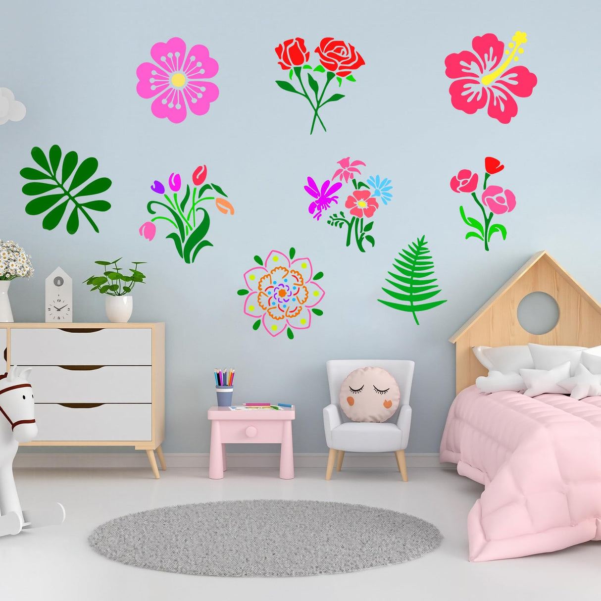 20 PCS Flower Stencils for Wood (3 Inch) - Reusable DIY Art Sunflower Stencils for Painting, Wall, Floor & Rock Decor, Perfect for Dot Painting, Craft Projects & Home Decoration Notoke