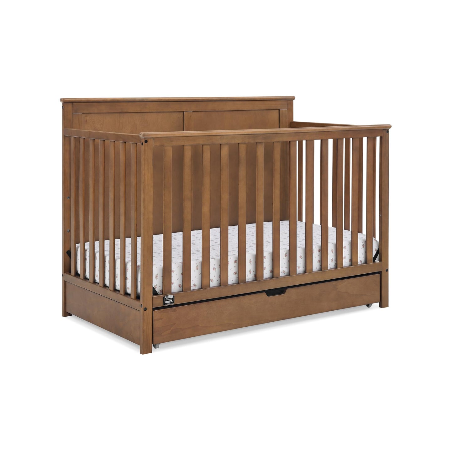 Delta Children Simmons Kids Logan 6-in-1 Convertible Crib with Underdrawer - Greenguard Gold Certified, Chestnut