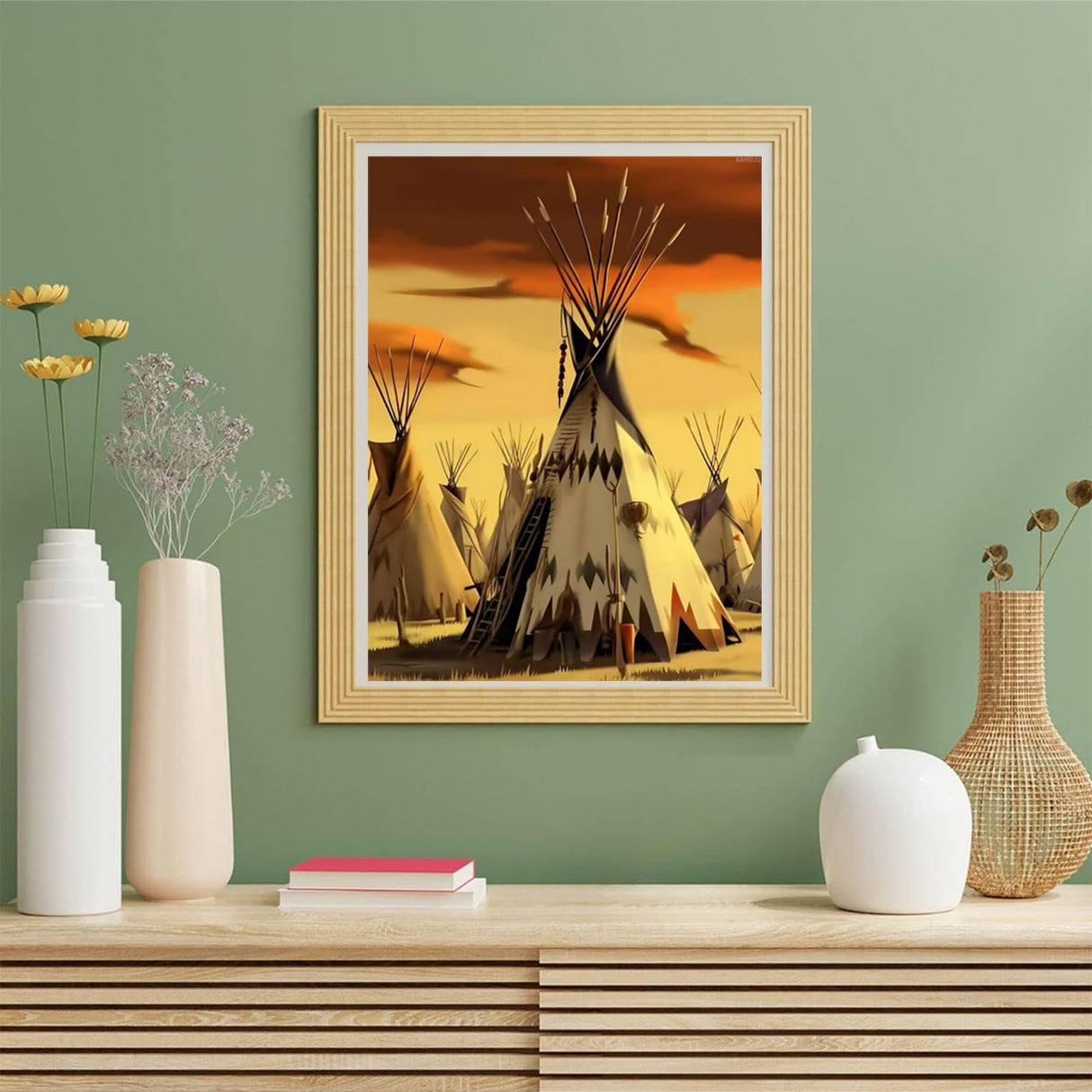 KAYEIUU Diamond Painting Kits, Tribal Native Indian Tepees Diamond Painting Adults Full Drill for Beginners, Native American Indian Diamond Painting Packs Gem Art Home Wall Decor 12x16 inch KAYEIUU