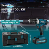 Tool Kit with 21V Cordless Drill - Sundpey 255-PCs Portable Complete General Basic Home and Auto Repair Tool Set with Drawer for Handyman & Diyer & Homeowner - Power Drill with 2 x 2.0Ah Batteries Sundpey