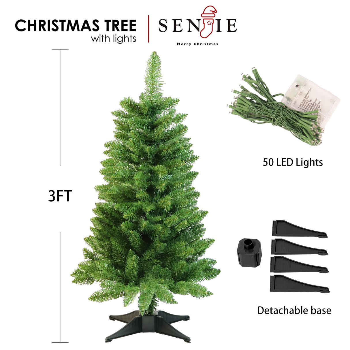 Small Christmas Tree 3FT Artificial Desktop Xmas Tree for Holiday Decor 160 Branch Tips,Green Senjie