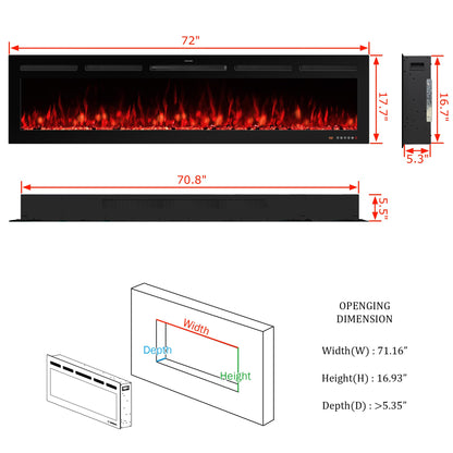 VINEMOUNT 72" Smart Electric Fireplaces Inserts, Remote & Touch Screen & APP Control, Recessed & Wall-Mounted Fireplace Heater with Thermostat,Multi-Color Flames…