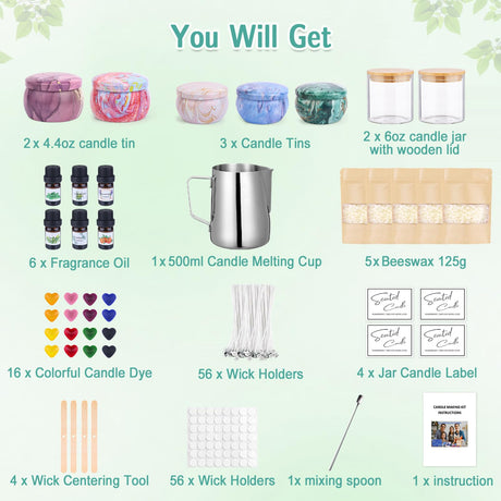 Candle Making Kit for Adults,Candle Making Supplies with Beewax, Fragrance Oil, Beeswax Dye Blocks, Melting Pot etc DIY Candle Craft Tools for Women Friend Family OFUN