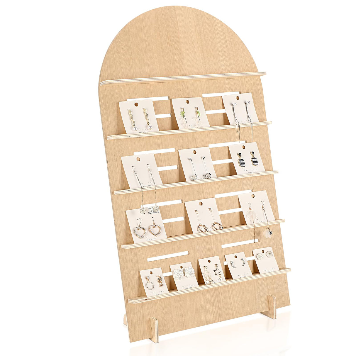 DoubleFill 5 Tier Wooden Earring Display Stand Jewelry Display Rack with Adjustable Height for Retail Storage(Wood Color) DoubleFill