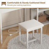 KAI-ROAD Small Makeup Vanity Desk No Mirror White Vanitys Table Set with Wood Drawers and Chair Stool, Outlets & Foldable Countertop for Bedroom Schminktisch Modern KAI-ROAD