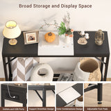 Narrow Console Table with Power Strips, Sofa Table with Storage Shelves for Living Room, 2-Tier Foyer Table for Entryway, Hallway, Behind Couch, Kitchen Counter, 39'', Black & White armocity
