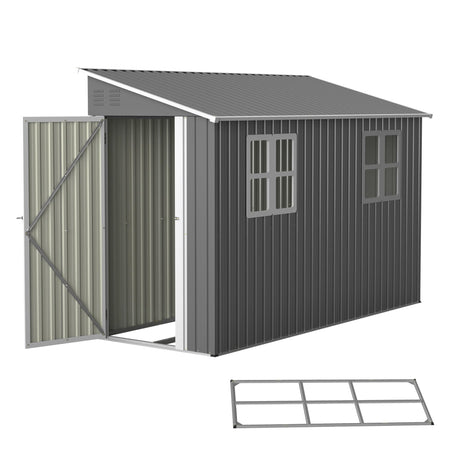 4x10FT Metal Shed with Floor Frame, Lean to Shed with 2 Windows, Outdoor Storage Shed for Garden Backyard Patio, Outside Large Tool Shed for Tools& Bicycle Storage Mulcoony