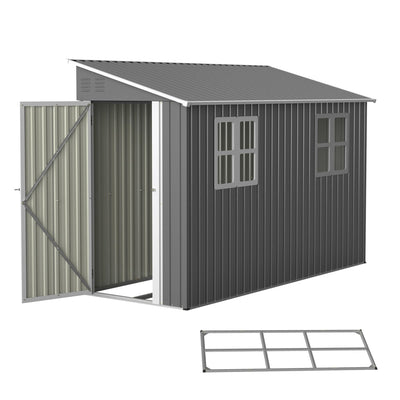 4x10FT Metal Shed with Floor Frame, Lean to Shed with 2 Windows, Outdoor Storage Shed for Garden Backyard Patio, Outside Large Tool Shed for Tools& Bicycle Storage