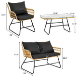 YITAHOME 4-Piece Patio Furniture Wicker Outdoor Bistro Set, All-Weather Rattan Conversation Loveseat Chairs for Backyard, Balcony and Deck with Soft Cushions and Metal Table (Light Brown+Black) YITAHOME