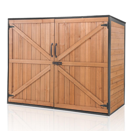 Aivituvin Outdoor Storage Cabinet Trash Can Storage Shed Upgraded with Metal Frame for Garbage Can, Gardening Tools and Accessories 50" L x 27.6" D x 41" H Aivituvin