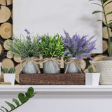 Set of 3 Small Potted Plants Arrangement Artificial Lavender and Grass Plants in Rustic Galvanized Metal Pots with Decorative Wood Tray for Farmhouse Table Centerpiece Windowsill Indoor Greenery Decor Winlyn