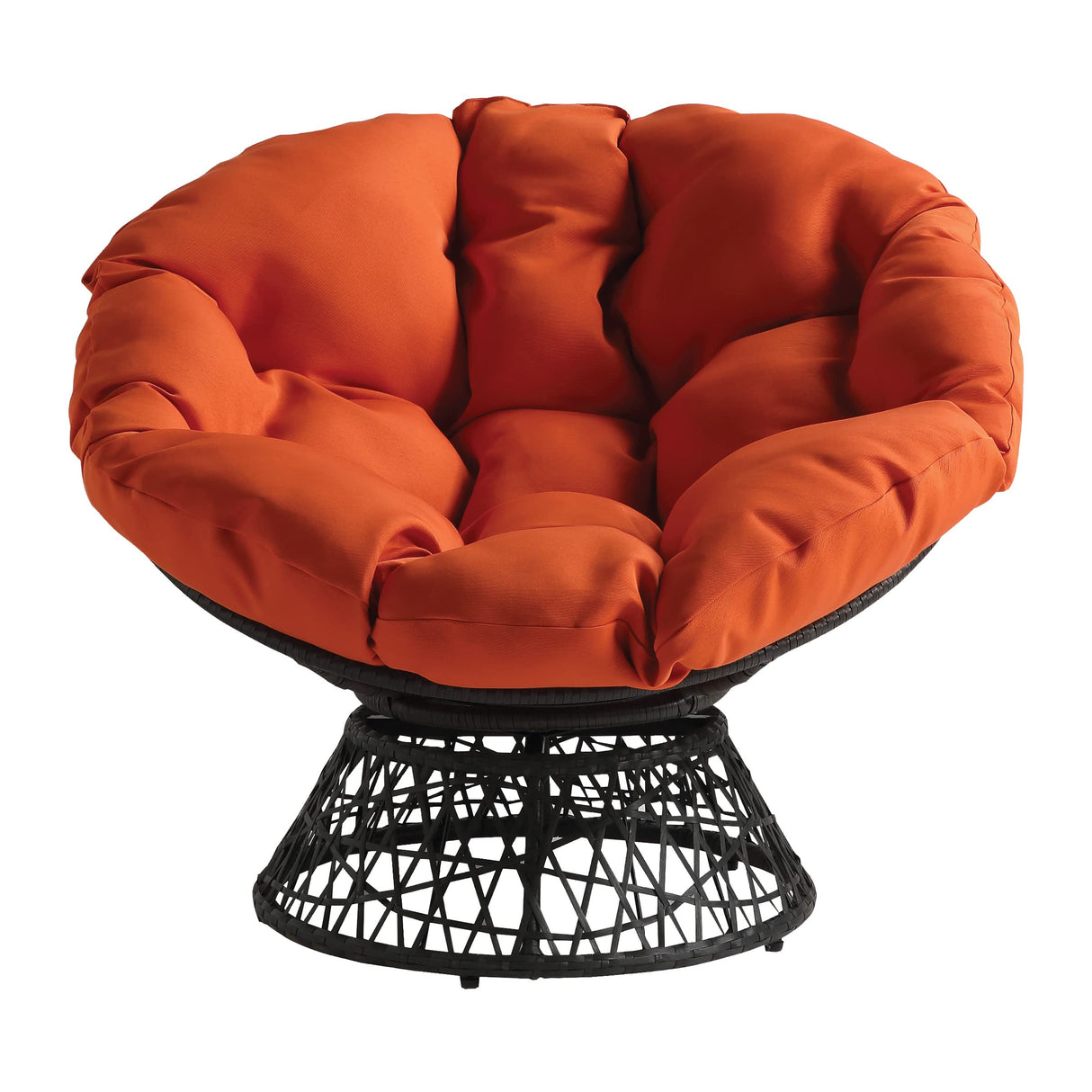 OSP Home Furnishings Wicker Papasan Chair with 360-Degree Swivel, Grey Frame with Orange Cushion OSP Home Furnishings