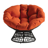 OSP Home Furnishings Wicker Papasan Chair with 360-Degree Swivel, Grey Frame with Orange Cushion OSP Home Furnishings