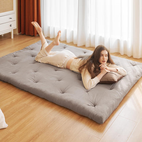 ZonLi Japanese Floor Futon Mattress Full Size 60"x 80",100% Cotton 2.5'' Thicken Tatami Mattress,Foldable Sleeping Pad,Portable Dormitory Tatami Mat,Roll Up Floor Lounger Bed for Adult (Grey) ZonLi