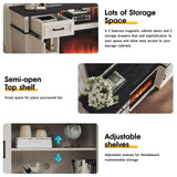 Maupvit Fireplace TV Stand for up to 65 inch TV, Entertainment Center with 23" Fireplace, Farmhouse TV Stands with Electric Fireplace, 2 Storage Cabinets, 2 Drawers for Living Room, White Maupvit