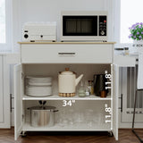 IRONCK White Rolling Kitchen Island with Drop Leaf, Storage Cabinet, and Spice Rack IRONCK