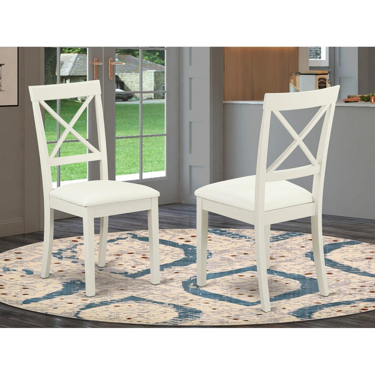 East West Furniture Boston Dinette Faux Leather Upholstered Wooden Chairs, Set of 2, Linen White East West Furniture