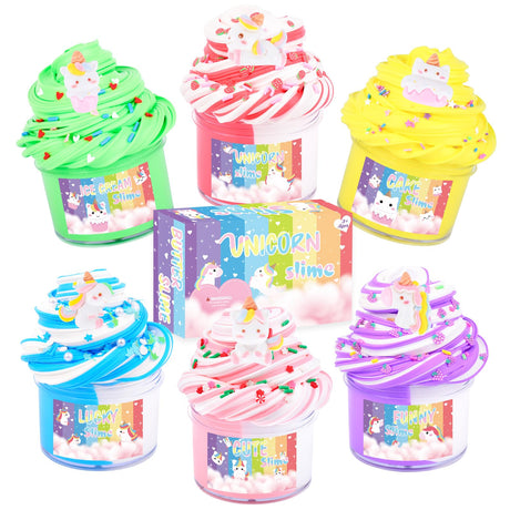 6 Pack Butter Slime Kit, with Unicorn Slime Add Ins, Soft Non-Sticky, Butter Slime Party Favor for Girls & Boys, Classroom Rewards, Stress Relief Toy, Birthday Gifts for Kids MERMAIDSLIME
