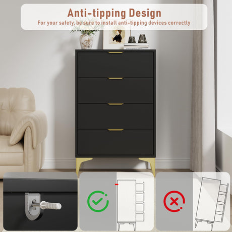 LOUVIXA Dresser for Bedroom with 4 Drawers, Wood Chest of Drawers, Dresser Storage Cabinet, 4 Drawer Dressers for Bedroom, Living Room, Entryway, Cloakroom (Black) LOUVIXA