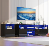 jiteentarou 79IN LED TV Stand for 75/80/85inch TV,High Glossy Modern TV Stand for Living Room,TV Entertainment Center with Adjustable Storage Shelf,RGB LED Lighting,TV Console(Black) jiteentarou