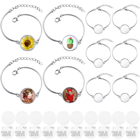 10 Pieces Sublimation Round Bracelet Trays Blank Base Bracelets with 10 Pieces 0.79 Inch Heat Transfer Round Blanks and 10 Pieces High Temperature Glues for DIY Bracelet Handicrafts Decors Hicarer