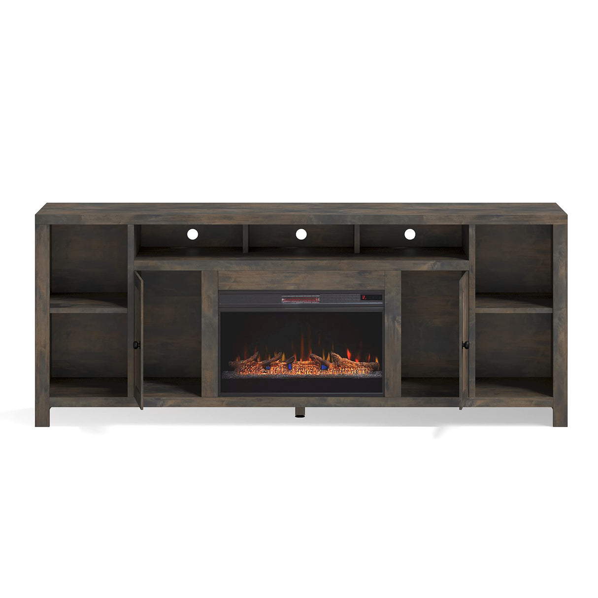 Bridgevine Home Joshua Creek Rustic 84 inch Electric Fireplace TV Stand Entertainment Center with Fireplac for 95 inch TVs, Minimal Assembly, Knotty Alder Solid Wood, Barnwood Finish Bridgevine Home