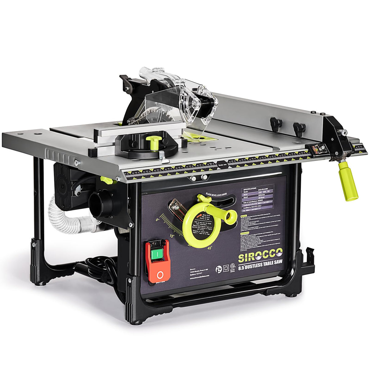 SIROCCO Dustless Table Saw 8.5" for Jobsites, Portable 98.5% Dust Collection Rate Cutting Speed Up to 4500RPM, 60T Blades (Standard) SIROCCO