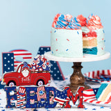 Qunclay 6 Pieces Patriotic Table Decor Memorial Day Table Decorations Wooden Gnome Freedom Truck Star 4th of July Table Signs for Veterans Day Independence Day Table Topper Decor Supplies (No Base) Qunclay