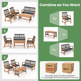 HAPPYGRILL 4 Pieces Patio Furniture Set Acacia Wood Conversation Set with Hand-Woven Rope Design, Ergonomic Loveseat & Single Chairs, Wooden Chair & Table Set for Porch Yard Poolside HAPPYGRILL