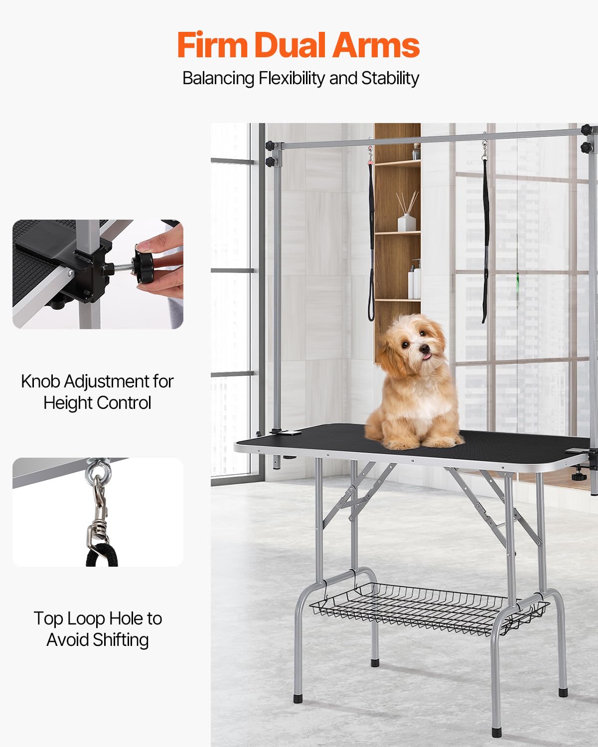 VEVOR Pet Grooming Table, 46 Inch Grooming Station with 2 Height Adjustable Arms, 330LBS Static Load Capacity, Foldable Dog Groom Station with No-Sit Haunch Holder with Loop, for Medium/Small Dogs VEVOR