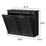 XM-ICE Tilt Out Trash Cabinet with Quick Installation and Deodorising Function, Wooden Trash Kichen Cabinet Holds Up to 2x13 Gallons Bins, Freestanding Trash Cabinet, Black XM-ICE