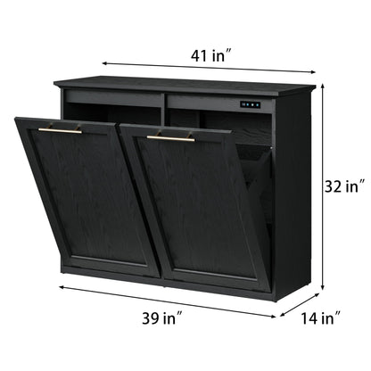 XM-ICE Tilt Out Trash Cabinet with Quick Installation and Deodorising Function, Wooden Trash Kichen Cabinet Holds Up to 2x13 Gallons Bins, Freestanding Trash Cabinet, Black - WoodArtSupply