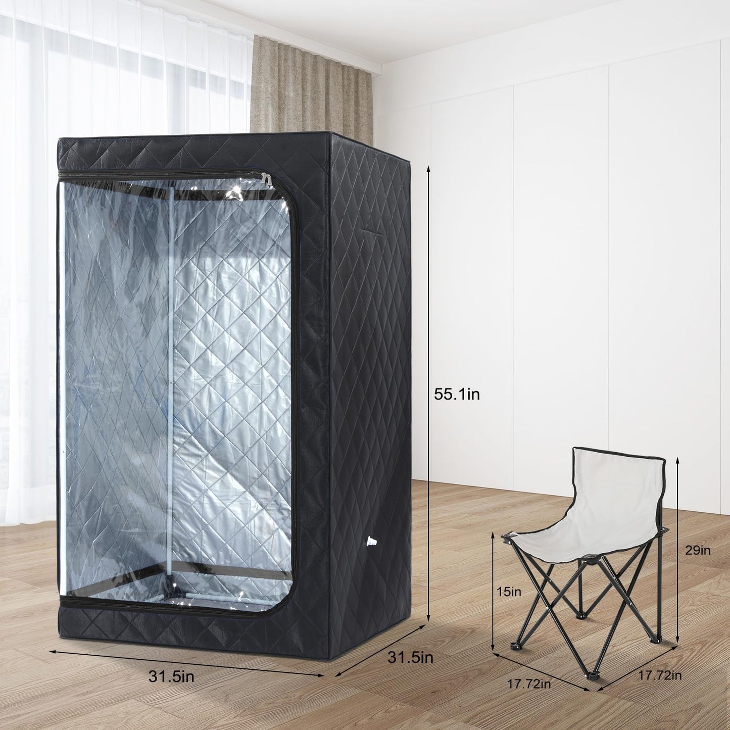 ZONEMEL Full Size Portable Steam Sauna Kit, Personal Full Body Home Spa for Detox, Relaxation, 4 Liters 1500 Watt Steamer, Remote Control, Timer, Foldable Chair(L31.5 x W31.5 x H55.1,Solid Black)