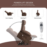 jonpony Power Lift Recliner Chair for Elderly, Lift Chair with Massage and Heat for Living Room, Fabric Electric Recliner Chairs with Side Pockets, USB Charge Port,Brown jonpony