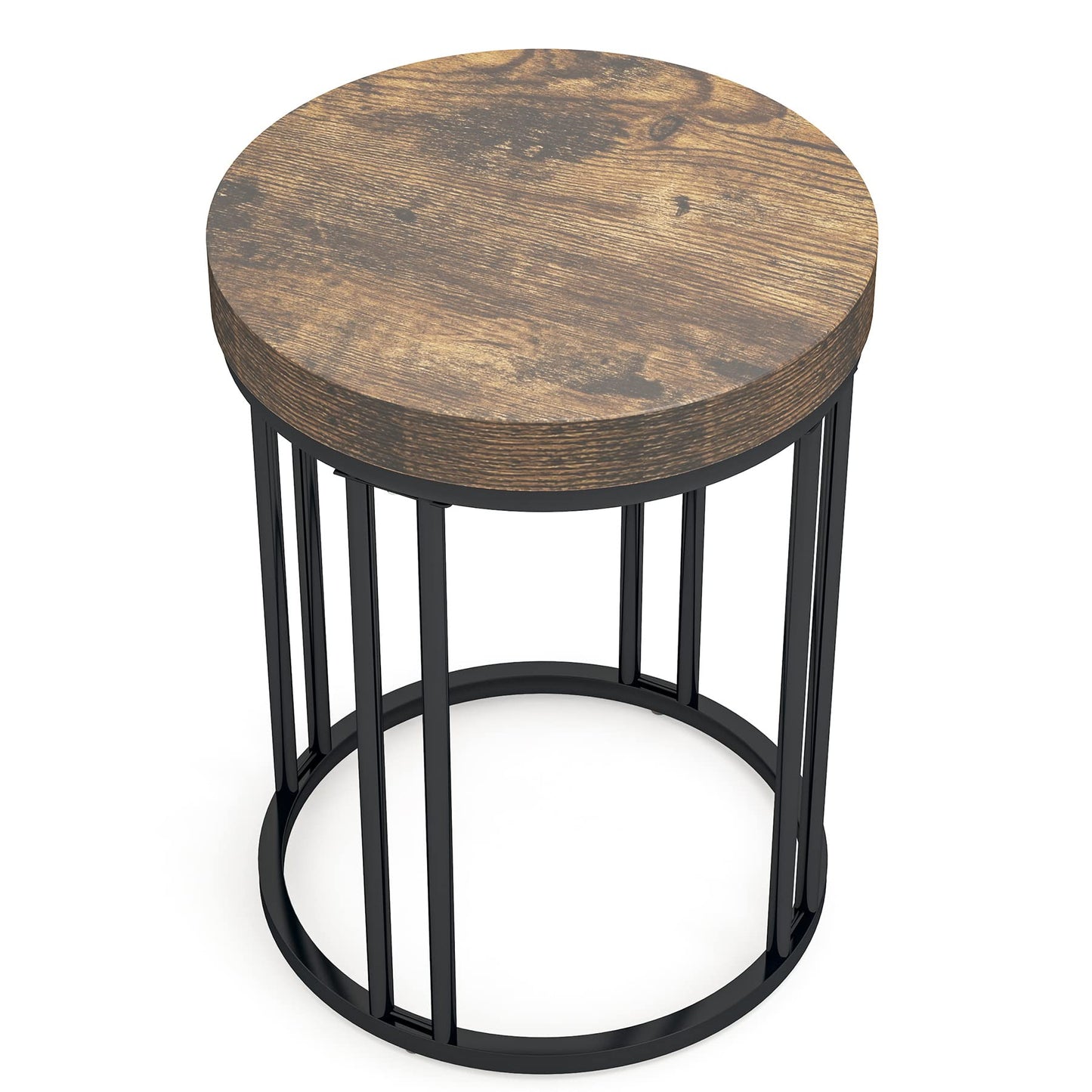 Tribesigns Round End Table, Modern Side Small Accent Nightstand with Metal Frame, Wooden Circle Bedside for Living Room Sofa Couch, Bedroom, Easy Assembly, Space Saving, Rustic Brown & Black - WoodArtSupply