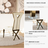 Anewsun 9 Piece Dining Table Set, Brushed Bronze Dining Room Table Set with 78 inch White Stone Table and 8 White Chenille Dining Chairs Anewsun