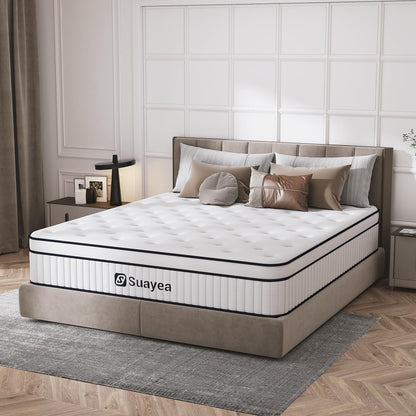 King Mattress 12 Inch, King Size Mattress in a Box, Hybrid Mattress with Pocket Spring and Soft Foam, Ultimate Motion Isolation, Strong Support, Medium Firm, Upgraded Strength