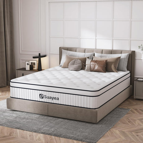 King Size Mattress 12 Inch, King Mattress in a Box, Medium Firm Hybrid Mattress with Pocket Spring and Soft Foam, Pressure Relief, Motion Isolation SUAYEA
