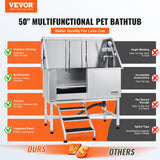 VEVOR 50" Pet Dog Bathing Station w/Stairs, Professional Stainless Steel Dog Grooming Tub w/Soap Box, Faucet,Rich Accessory, Dog Bathtub for Large,Medium,Small Pets, Washing Sink for Home Left VEVOR