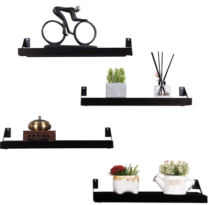 HXSWY Rustic Wood Floating Shelves for Wall Decor Farmhouse Wooden Wall Shelf for Bathroom Kitchen Bedroom Living Room Set of 4 Black - WoodArtSupply