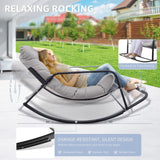 BULEXYARD Grey Oversized Indoor Outdoor Lounge Royal Rocking Chair with Armrest Footrest for Napping Relaxing, Heavy Duty Patio Reclining Papasan Rocker Chair with Padded Cushion for Porch, Sunroom BULEXYARD