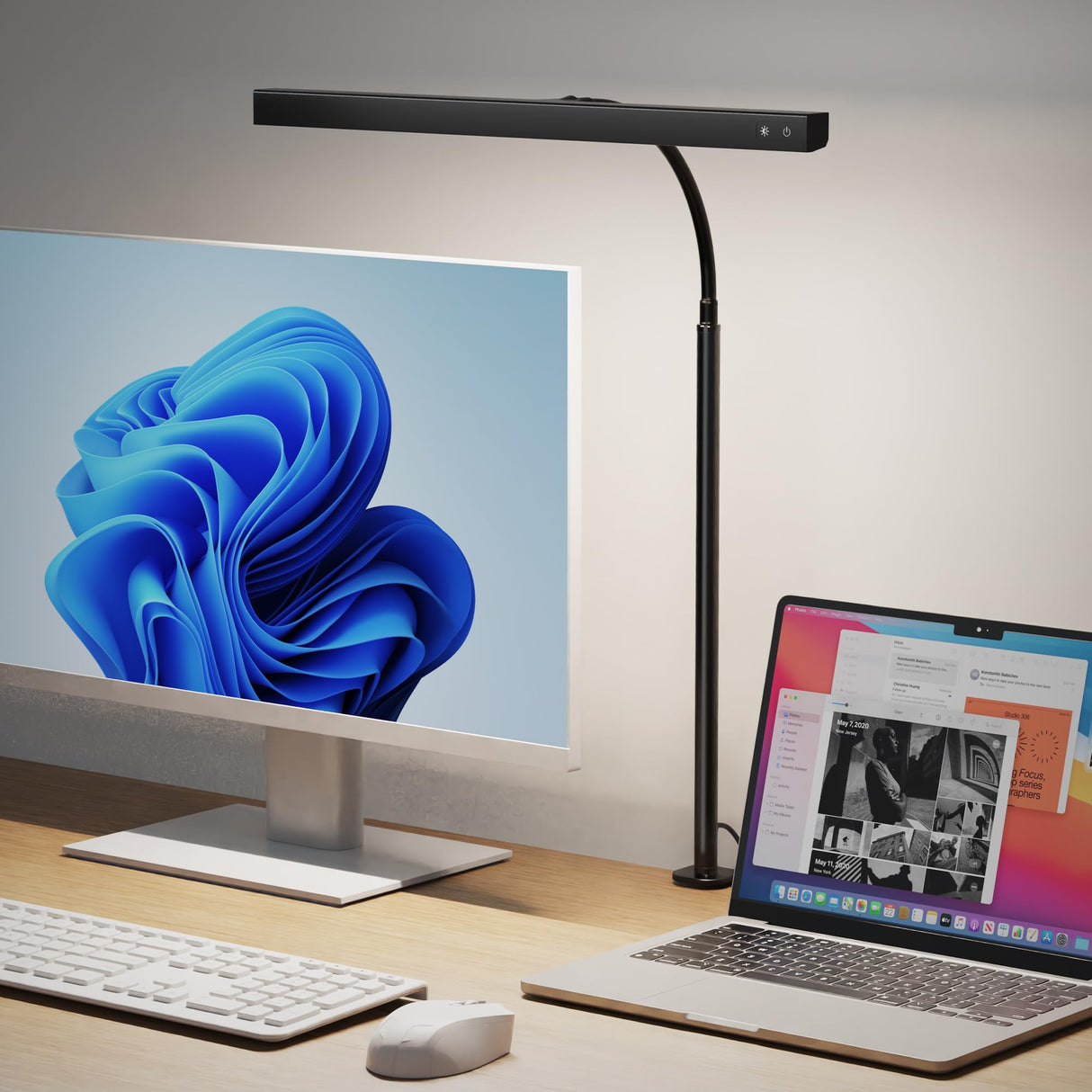 SUPERDANNY LED Desk Lamp for Office Home, Eye-Caring Desk Light with Adjustable Gooseneck, 12W Touch Control Dimmable Brightness, Architect Clamp Lamp with USB Adapter for Reading Study Workbench SUPERDANNY