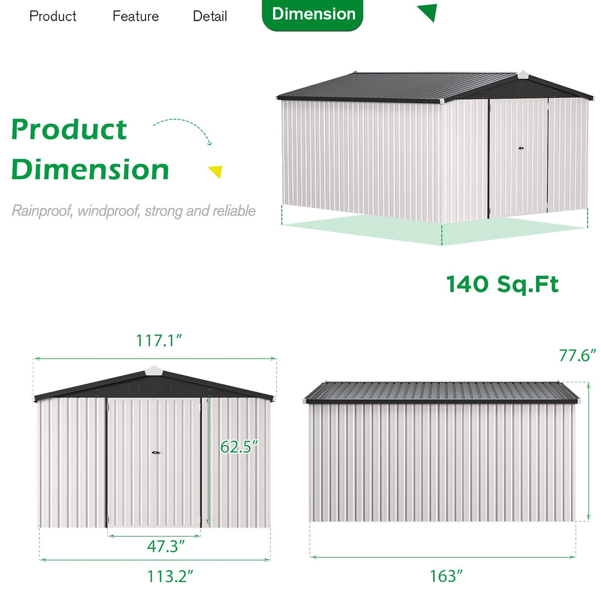 U-MAX 10x14 Shed, 14x10 Metal Outdoor Storage Shed, Large Outside Storage Garden Sheds & Outdoor Storage Clearance, Tool Shed Lockable for Backyard, Patio and Outside Use in White U-MAX