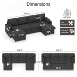 DURASPACE Sofa Bed Pull Out Couch Sleeper with Double Storage Chaise, U Shaped Convertible Sectional Sleeper Sofa for Living Room with USB Charging Ports, Cup Holder (Dark Gray) DURASPACE