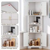 CHUWELL Corner Cabinet, 67'' Tall Corner Storage Cabinet with 4 Barn Doors and Adjustable Shelves for Living Room, Kitchen, Bathroom, Laundry Room, White CHUWELL