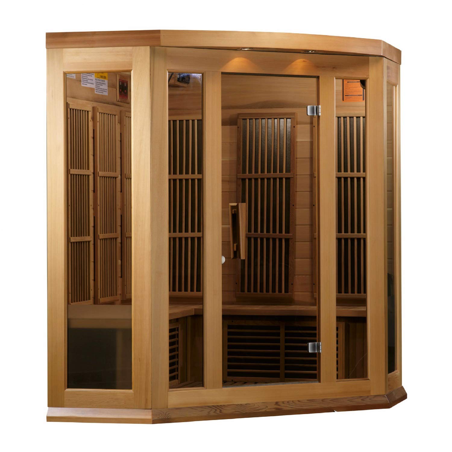 Maxxus 3 Per Low EMF FAR Infrared Carbon Corner Canadian Red Cedar Sauna - WoodArtSupply