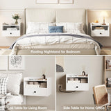 Floating Nightstand Set of 2 with Charging Station Modern Night Stand for Bedroom with Drawer Small Bedside End Table with Outlet Wood Wall Mounted Nightstands Set 2White HOSEOKA