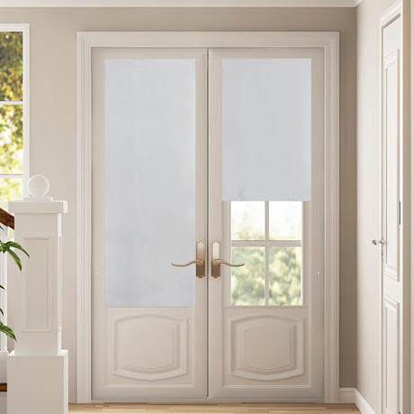 NICETOWN 100% Blackout Roller Shades, No Tools No Drill Cordless Blinds for Windows, Thermal Insulated Privacy French Door Window Shades for Bedroom Kitchen (26" W x 64" L, Greyish White, 1 Panel) NICETOWN