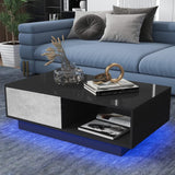 HOMMPA Led Coffee Table for Living Room Grey Black Coffee Table with LED Lights Low Profile Center Table with High Gloss Cocktail Table with Led Lights for Small Place 13" Tall HOMMPA